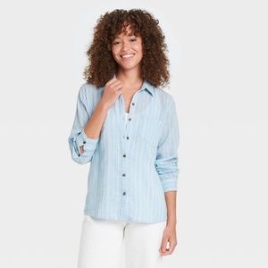 Women's Long Sleeve Gauze Button-Down Shirt - Universal Thread™ Light Blue (S)